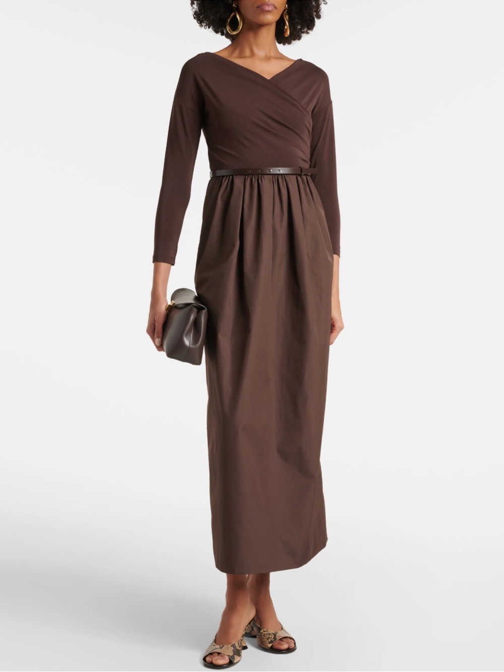 Max Mara Kaiser Belted Brown Maxi Midi Dress Wrap Bodice NWT Size M